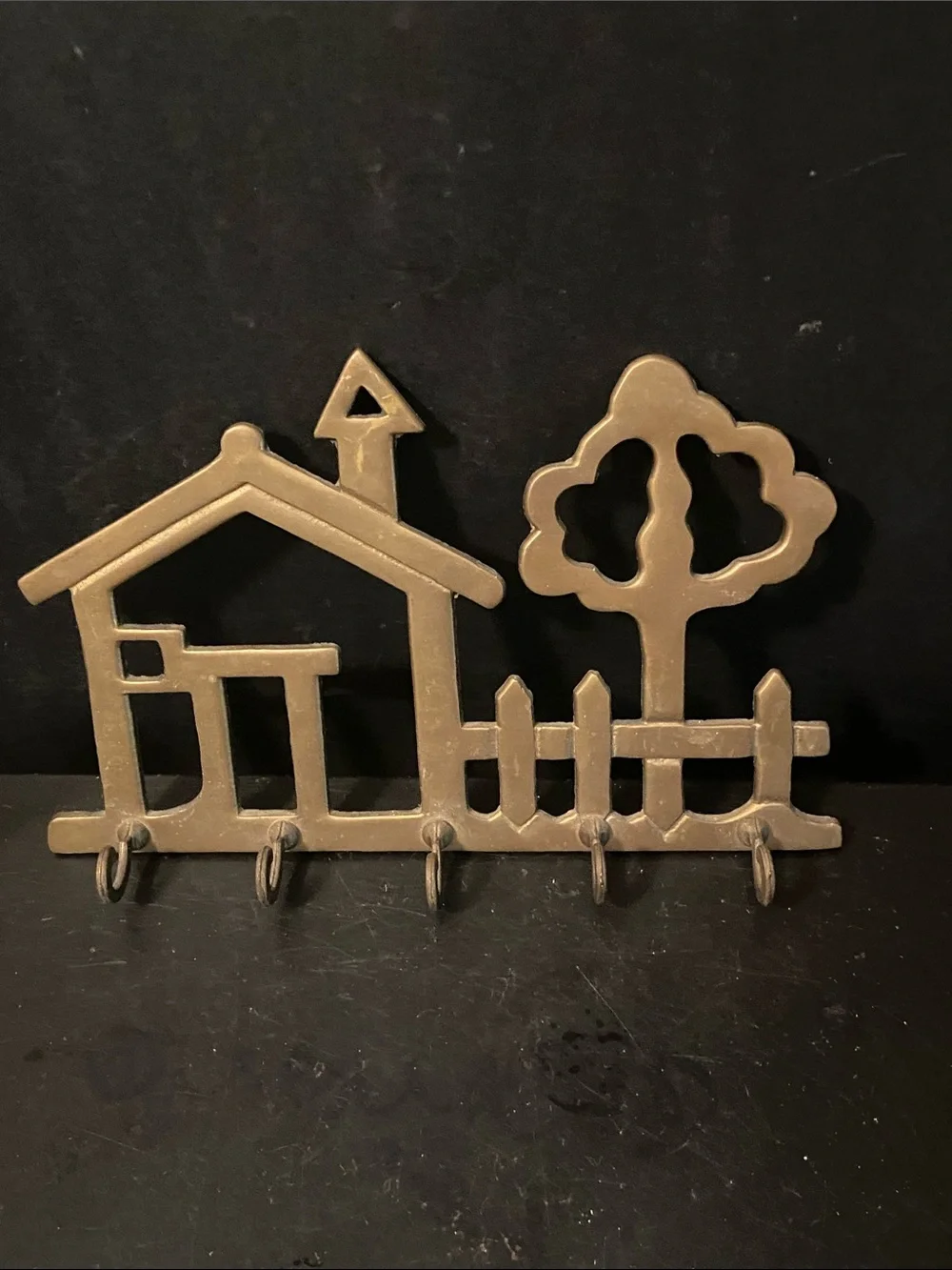 Set of 2 VTG Brass Farmhouse Wall Hook Rack & Letter Holders